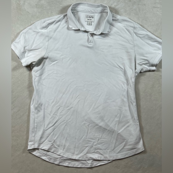 Cuts Clothing Large Curve Hem Slim Fit Classic White Performance Polo Shirt EUC - Picture 4 of 9